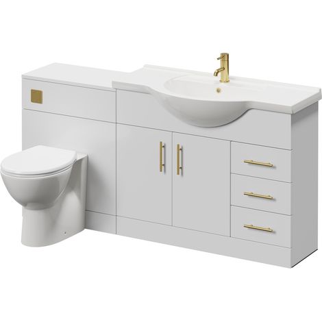 Alexander James Cento Gloss White 1650mm 2 Door Vanity Unit Toilet Suite - 1650mm - Brushed Brass 96mm Knurled Bar HandleJames Toilet Pan and Seat