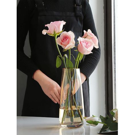 Vase En Verre - Hauteur 22 cm - Diamètre Haut 6,5 cm - Diamètre Bas 10 cm - Pour Fleurs Fraîches Séchées ou Artificielles - Lot De 1 (1/5)