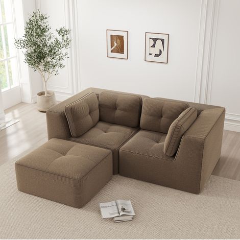 Divano angolare modulare in tessuto a coste marrone OKMYHOME (1/5)