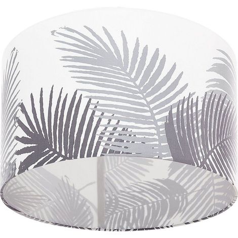 Lampada a Sospensione Tessuto Bianco e Grigio Motivo Palme 1 Luce 48 cm Ziller