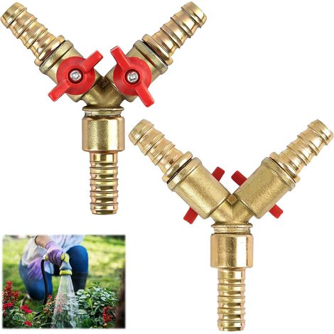 2 Pièces Y Connecteur de tuyau 3 voies séparateur, avec Vannes à Bille, Splitter en Laiton et Alliage de Zinc, 10 mm, Connecteur T pour Eau, Air et Gaz, Durable et Anti-Corrosion, Fixation Sécurisée (1/5)