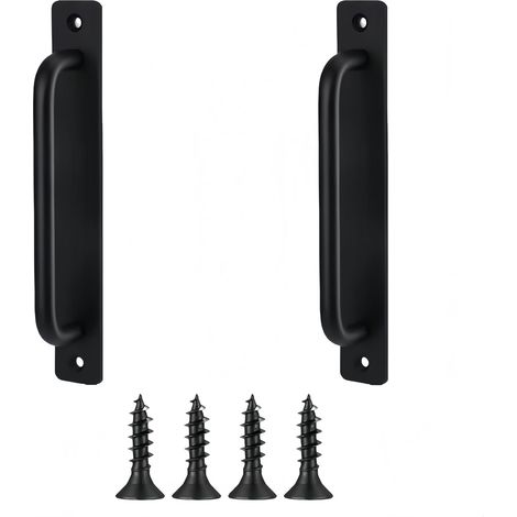 Lot de 2 Poignées de Porte Coulissantes Noires 148mm, Idéales pour Portes en Bois, Granges et Armoires (1/5)
