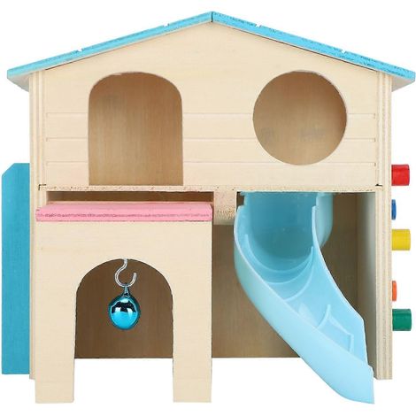 Maisonnette en bois pour hamster, jouet d'exercice pour hamster, aire de jeux amusante (bleu) (1/3)