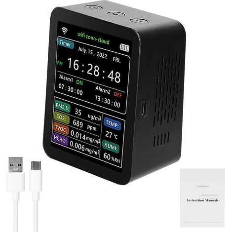 Détecteur de qualité d'air intelligent Tuya WiFi 6 en 1 PM2.5 CO2 TVOC HCHO Température Humidité