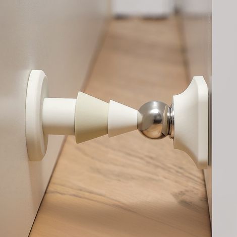 2 pièces, Butée de porte, absorbeur de chocs, butée magnétique, Butoir de porte magnétique, Installation sans perçage, Silicone durable, Blanche (1/5)