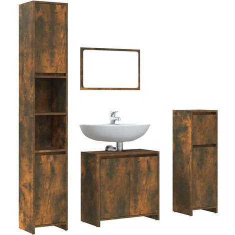 Maison Exclusive - 4-tlg. Badmöbel-Set Räuchereiche Holzwerkstoff