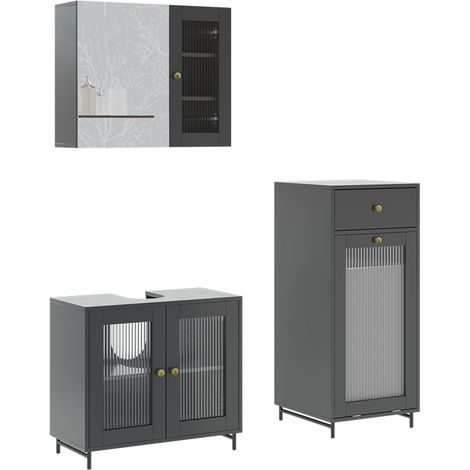 Badmöbel-Set Malte, Grau, 3 Teile mit Midischrank, Vicco