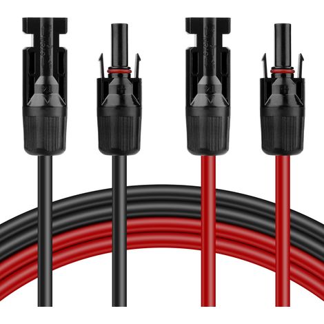 Câble Solaire 4mm²: Câble Panneau Solaire, Rallonge 3 m de Câble Solaire 12AWG, Câble D'extension Solaire avec Connecteurs Étanche IP68 Mâles et Femelles, Câble PV pour Panneau Solaire (1/5)