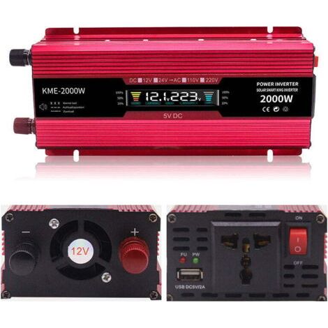 NALOOKAMIC  1200W 12V à 220V Onde sinusoïdale modifiée Convertisseur DC à AC avec Affichage LCD 1 Prise AC 1 Port USB, pour Ordinateur Portable,1200W-12V