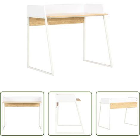 Bureau moderne - Bureau Blanc et chêne 90x60x88 cm (1/5)
