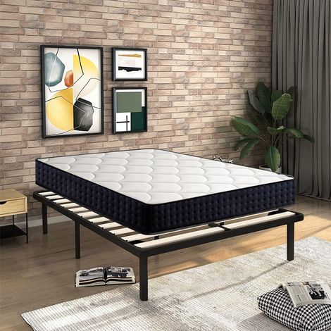 Bolli – Lit 140x190 – Ensemble sommier et matelas – Matelas 140x190x25 cm mémoire de forme – Sommier en bois avec pieds – Livraison rapide en France