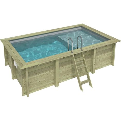 Piscina in legno AQUA 4.65 x 2.85 – H.1.24 m con spiaggia, grigio, con supporti da cementare - BAS7306OSPI2+PLA306