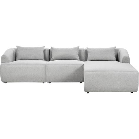 Sofá esquinero minimalista moderno izquierdo tapizado de tela cojines adicionales 3 plazas gris Svansele