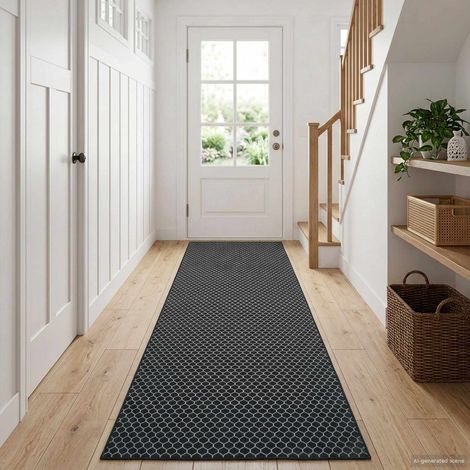 vidaXL Pasillo de alfombra ORIZ 1150 gsm Patrón de malla negra (1/4)