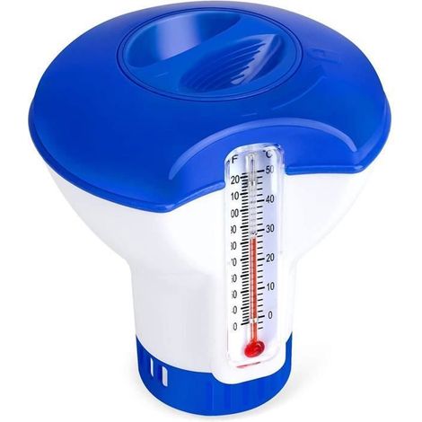 Diffuseur Flottant Piscine - Distributeur de Chlore Flottant avec Thermomètre - Convient pour Piscines et Spas (1/4)