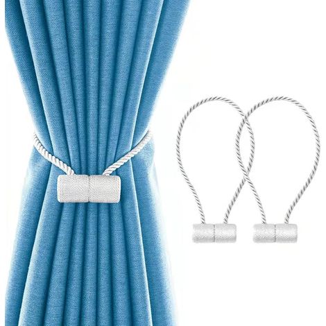 Cravate de rideau magnétique fort, boucle de rideau sans perforation, style de torsion de rideau décoratif cordon de rideau cravate (paquet de 2 blanc)