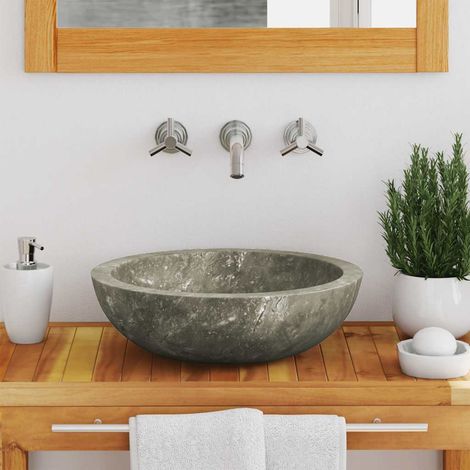 Lavabo vasque à poser Luxueux, Bac à laver, Gris Ø40x12 cm Marbre OIB8064E (1/5)