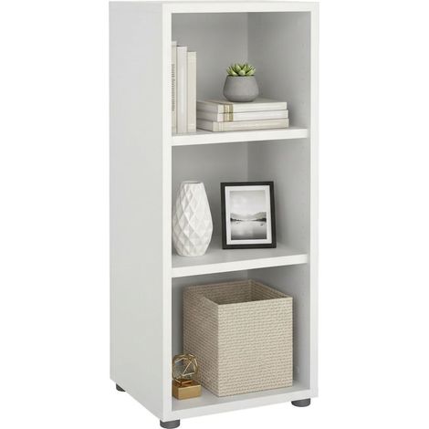 Dmora - Bücherregal Theophane, Büroregal, Mobiler Buchhalter, Bücherbrett, 47x40 h113 cm, Weiß