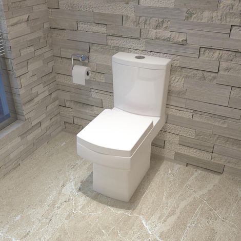 Close Coupled Toilet White Ceramic Square Modern Bathroom Pan & Seat WC Bathroom (1/5)