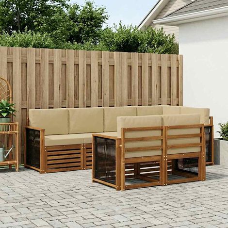 vidaXL Ecksofa Set 6 pcs Natur Massives Akazienholz und Polyester (1/5)