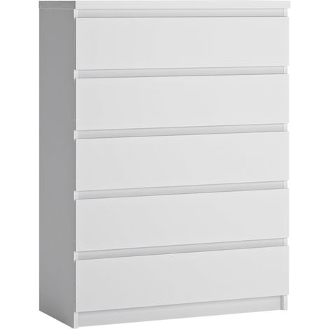 Schubkastenkommode mit 5 Schubladen in weiß FORTALEZA-129, B/H/T ca. 82,8/113,9/40 cm (1/3)