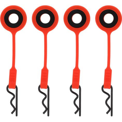 Set di 4 clip di fissaggio per carrozzeria di auto radiocomandate (parti di fissaggio universali in metallo e silicone). Adatte per auto in miniatura rosse in scala 1/10.