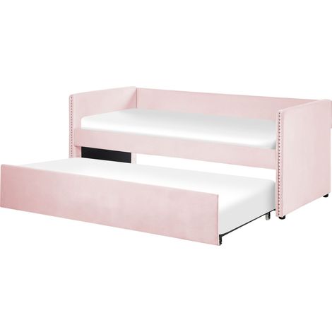 Letto da Giorno con Rotelle 90 x 200 cm in Velluto rosa Troyes