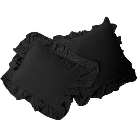 Kissenbezug 40x40, 2er-Set Kissenbezüge mit Rüschen, schwarz