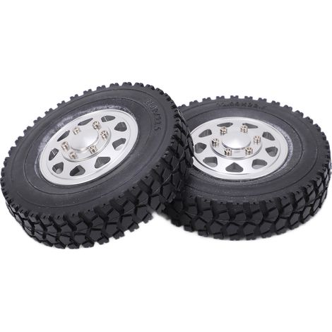 Lot de 2 moyeux de roue avant en métal avec pneus en caoutchouc pour camion tracteur radiocommandé Tamiya 1/14 (argenté) (1/5)