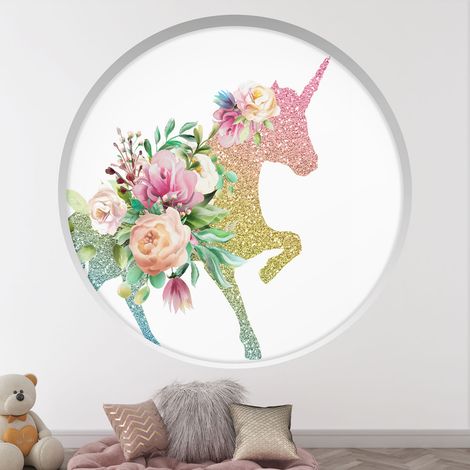 Stickers Trompe l'oeil Arche ronde Enfants - Licorne - Diamètre 30 cm (1/4)