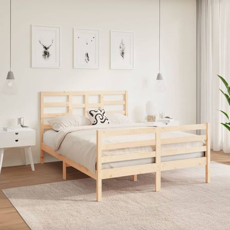 Bed Frame  Natural Wood  Solid Pine Wood, Plywood  Double  Durable vidaXL (1/5)