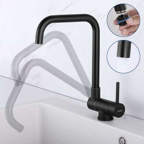 Lonheo Rubinetto Abbattibile in Acciaio Inox Nero, Rubinetto Cucina Sottofinestra, Miscelatore da Cucina Pieghevole e Girevole a 360 con Aeratore Staccabile, 7-Form (1/5)