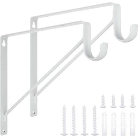 Set of 2 Heavy Duty Closet Rod Holders 28 x 28 x 2.5 cm, White, Steel, for Hanging Clothes, Wall Shelves and Rod Supports with Screws (1/5)