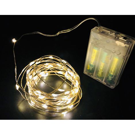 Stringa Led A Batteria Filo Rame Con 100 Luci Bianco Caldo Giallo 10 Metri IP67 4,5V Decorazione Natale (1/3)