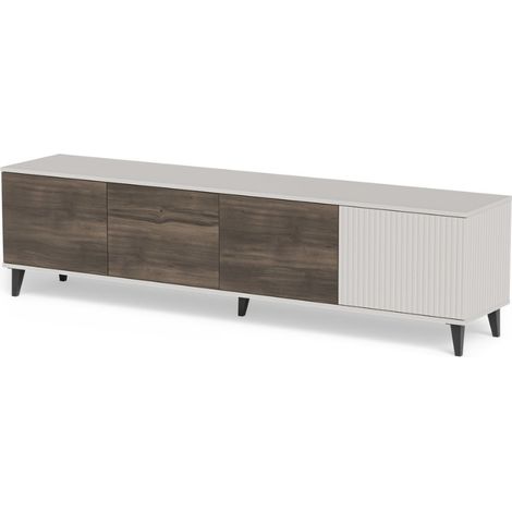 Meuble TV 200 cm beige et aspect noyer PUMP (1/5)