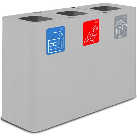 Pattumiera Sistema di Raccolta Rifiuti 115x38xh80 cm in Acciaio 3 Scomparti Bianco (1/2)