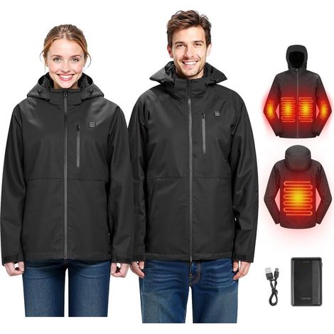 Veste Chauffante Homme Softshell Imperméable 5 Zones 3 Niveaux avec Batterie 7,4V 8000mAh Taille M Noir (1/5)