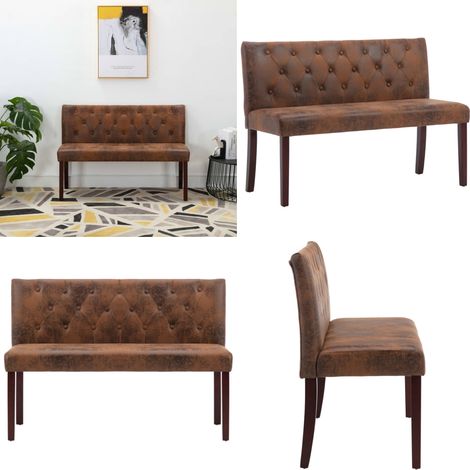 Banc 120 cm Marron Similicuir daim - Banc Retro - Banc Coffre - Banc Salle À Manger - Meuble Rangement - Chaise Assise - Home & Living (1/5)