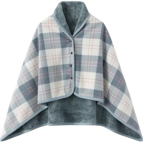 Couverture polaire à carreaux unisexe avec boutons - Double couche épaisse pour genoux - Châle doux pour sieste (1/5)