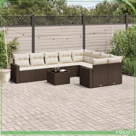 Salon de jardin - FAF7291712420368 - Résine tressée marron - Modulable 10 places - Rangement sous assise (1/3)