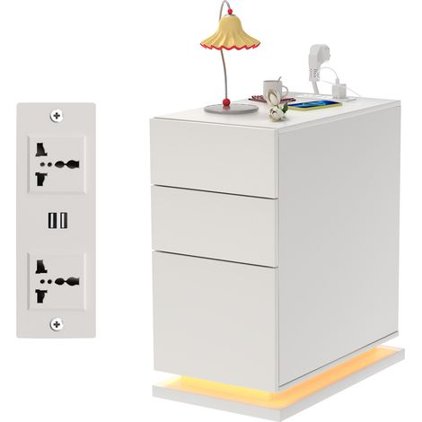Table de Chevet 3 Étagères avec 2 Prises & 2 Ports USB Intégrés - Panneau de Particules Résistant (30x50x63cm), Multifonctionnelle pour Salon/Chambre/Bureau - Gain de Place & Charge Rapide (1/5)