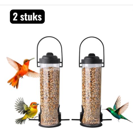 Lot de 2 mangeoires automatiques pour oiseaux vertes à suspendre avec remplissage automatique pour colibris et petits oiseaux décoration pour balcon jardin terrasse et espace extérieur (1/5)