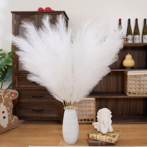 Herbe de la Pampa Artificielle Blanche Crème 110 cm 8 Tiges Haute et Duveteuse, Tiges d’Un Seul Tenant 18 Branches sans Montage, Décoration pour Mariage, Déco Minimaliste, Vase Haut (1/5)