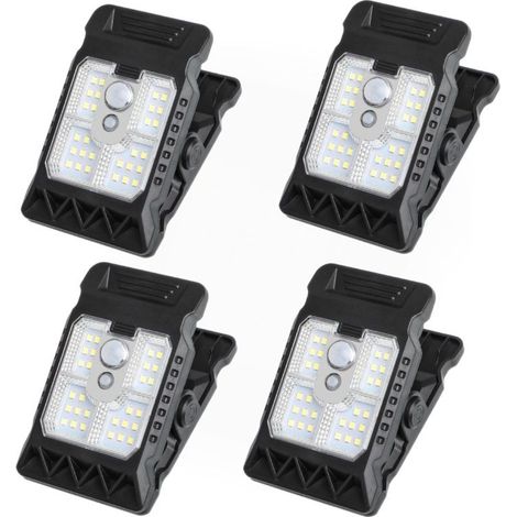 Lampe Solaire A Pince - 11 2 Cm - Detecteur De Mouvement - Etanche Ip44 - Pour Clotures Terrasses Arbres Allées - Lot De 4 (1/4)