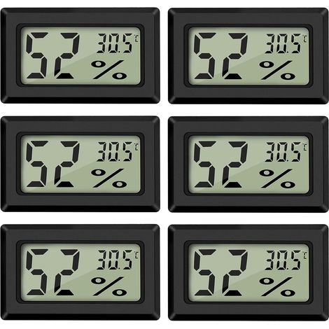 6-pack of rectangular electronic digital display hygrometers, portable temperature and humidity indicators, embedded hygrometers (1/5)