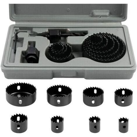 Alovez - Kit de scie cloche bimétallique en acier au carbone (11 pièces, 19-64 mm) pour bois, plaques de plâtre et cloisons sèches. (1/5)