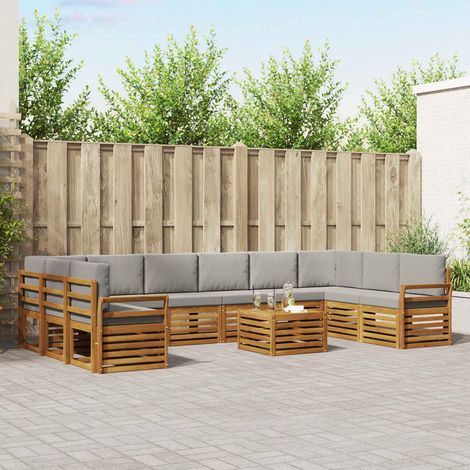 Ecksofa Set 11 pcs Natürlich und Hellgrau Massivholz Akazie (1/5)