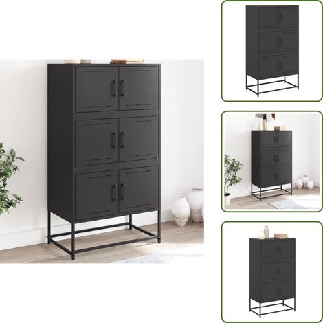 Buffet noir 68,5x38,5x123,5 cm acier - Buffet Industriel - Meuble Rangement - Armoire Métal - Design Moderne - Couleur Noire (1/5)