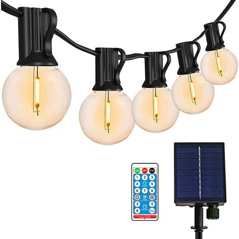 Luci solari a stringa da 8,8 m, 12 lampadine G40, filamento finto - Decorazione natalizia e per feste per cortili, giardini e case, DEBUNS (1/5)
