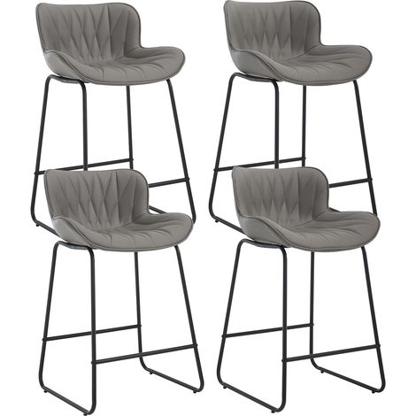 Wahson Lot de 4 Tabourets de en Cuir PU, Chaise de Bar pour Bar et Cuisine, Tabourets de Bar Moderne avec Pieds en Métal, Gris (1/5)